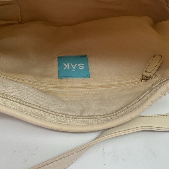 The Sak Hobo Beige Cream Woven Crochet Shoulder Hobo Bag Purse Metallic Gold - Picture 7 of 15